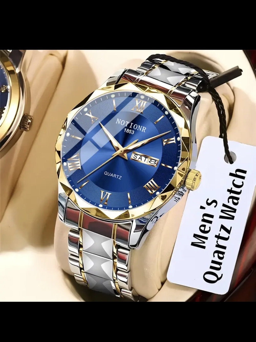 NOTIONR Men's Blue and Gold Quartz Watch